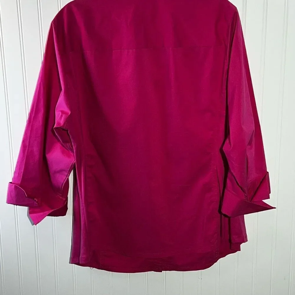 Zac & Rachel Pleated Button Down Top Women’s 3X-Large Pink Long Sleeve V-Neck - Picture 11 of 11